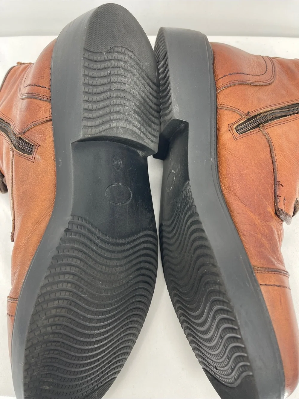 POP’S LEATHER Men's Leather Lace-Up Ankle Boots in Brown SIZE 44 SIDE ZIP